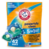 Arm & Hammer Clean Burst 5-in-1 Laundry Power Paks – Family Laundry Room Workhorse, 42-Count Concentrated Detergent
