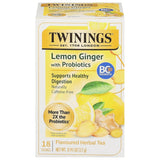 Twinings Superblends Probiotics+ Lemon & Ginger Herbal Tea – Simple Daily Gut-Health Staple for the Clean Pantry, 18 Teabags