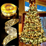 ANJAYLIA Ribbon Lights for Christmas Tree – Clean Scandinavian Style Decor, 32ft Single Strand Gold Edge LED Mesh Garland