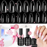 Beetles Gel Nail Kit Etch-X – Mother's Day Present for Women, Almond Press-On Extension Set with Mini Lamp