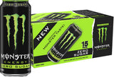 Monster Zero Sugar Energy Drink 16oz – Pre-Workout Focus Boost for Home Office and Gaming Setup, 15-Pack Case