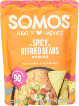 SOMOS Spicy Refried Beans – Single-Serve Vegan Side for Uncluttered Pantries, 10 oz Pouch