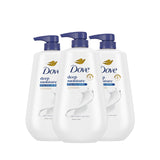 Dove Body Wash Deep Moisture Pump 3 Pack – Clean Recycled Bottle Shower Refill Set for Uncluttered Eco Friendly Bathroom Aesthetic