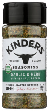 Kinder's Organic Garlic Herb Sea Salt & Lemon Seasoning – One-Bottle Replacement for Multiple Spice Jars on a Clean Counter, 3.2 oz