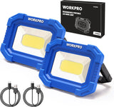 WORKPRO Rechargeable Work Light for Hiking and Campsite Use – 2000LM COB LED, 180° Adjustable Stand, 2 Pack