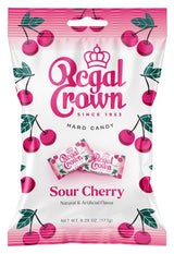 Regal Crown Sour Cherry Hard Candy – Mess-Free Road Trip Snack, Individually Wrapped Tart Cherry Candy for Travel in 6.25oz Bag