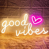Good Vibes Neon Sign – Calming Pink Heart LED Light for Bedtime Routine and Relaxation Corner