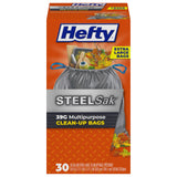 Hefty Steelsak Heavy Duty Cleanup Bags – Secure Drawstring Seal for Spill Free Hauling, 39 Gallon
