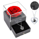 LOVEISON Preserved Rose with I Love You Necklace – Romantic Valentine's Day Gift for Girlfriend in 100 Languages Sterling Silver Heart Pendant