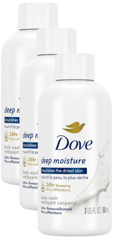 Dove Body Wash Deep Moisture – Streamlined Shower Staple in 100% Recycled Bottle, 3 oz