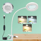 MagniShine 10X Clip-On Magnifier Lamp – Modern Desk Accent in Black White or Gray, Adjustable LED Reading Light for Stylish Bedrooms