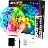DAYBETTER SMD 5050 LED Strip Lights 40ft, Dimmable Ambient Lighting for Apartment Bedroom and Home Office Backdrop