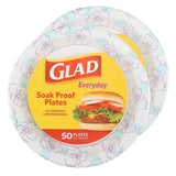 Glad Blue Floral Disposable Plates – Microwave Safe Paper Plates for Staff Appreciation Events and Workplace Catering, 50 Count