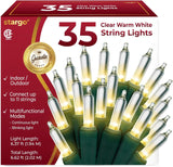 Brightown Outdoor Christmas Lights 35 ct - Clear Warm White Incandescent Mini Bulbs for Pergola, Patio Umbrella, and Yard Ambiance, Green Wire 6.6 ft