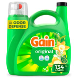 Gain Liquid Laundry Detergent Original Scent for Family Laundry Room, Bulk HE Compatible Soap 134 Loads with Odor Defense