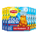 Lipton Cold Brew Black Tea Bags Family Size 6-Pack 132 Total Bags Rainforest Alliance Certified Iced Tea for Clean Label Mindful Living