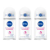 NIVEA Extra Bright Roll-On Deodorant – 72HR Odor Protection for Active Days, Travel, and Gym Bags, Pack of 3