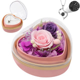 LuminAura Preserved Rose with I Love You Necklace – Romantic Birthday Gift for Wife in Heart Shaped Box