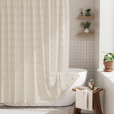 AmazerBath Boho Shower Curtain – Spa Like Bathroom Retreat for Calming Bath Time, Faux Linen Green Striped Curtain 72x72 with Hooks