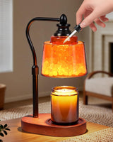 LumaGlow Walnut and Amber Globe Candle Warmer Lamp – Aesthetic Living Room Side Table Accent for Cozy Home Styling