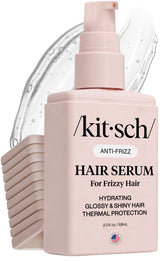 Kitsch Frizz Control Hair Serum - Uncomplicated Daily Smoother for Straight Hair, Single-Bottle Heat Protection & Shine, Clean Vanity Essential - 2.3oz