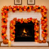 Harvest Lane Lighted Fall Garland 9ft Certified Safe with Incandescent Bulbs – Flameless Harvest Mantel Decor for Family Room Kids Playroom