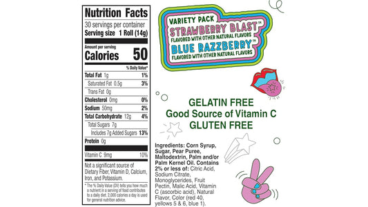 two-flavor variety: strawberry blast and blue razzberry