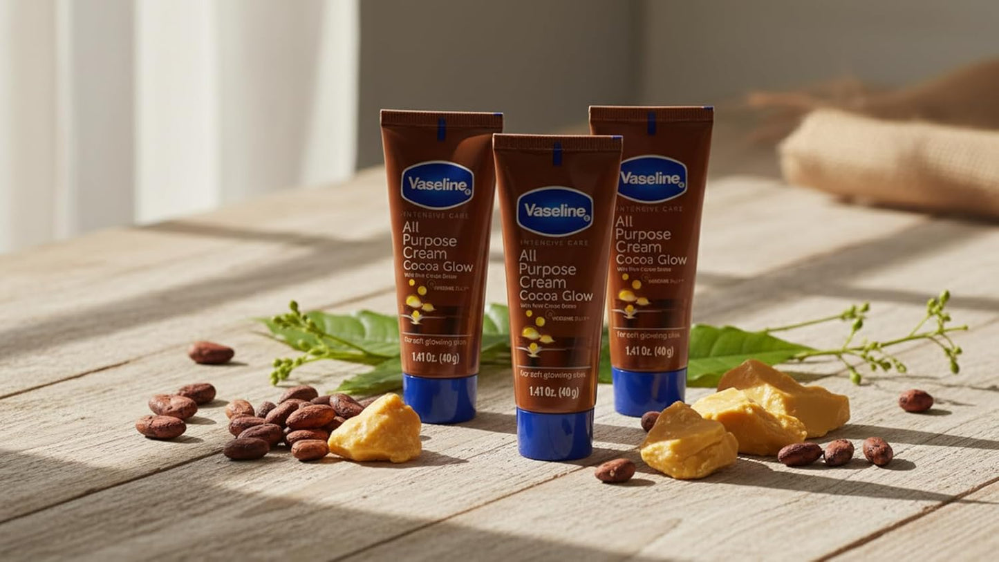Vaseline All Purpose Cream Cocoa Glow – Clutter-Free Vanity Staple, One Cream for Head-to-Toe Use