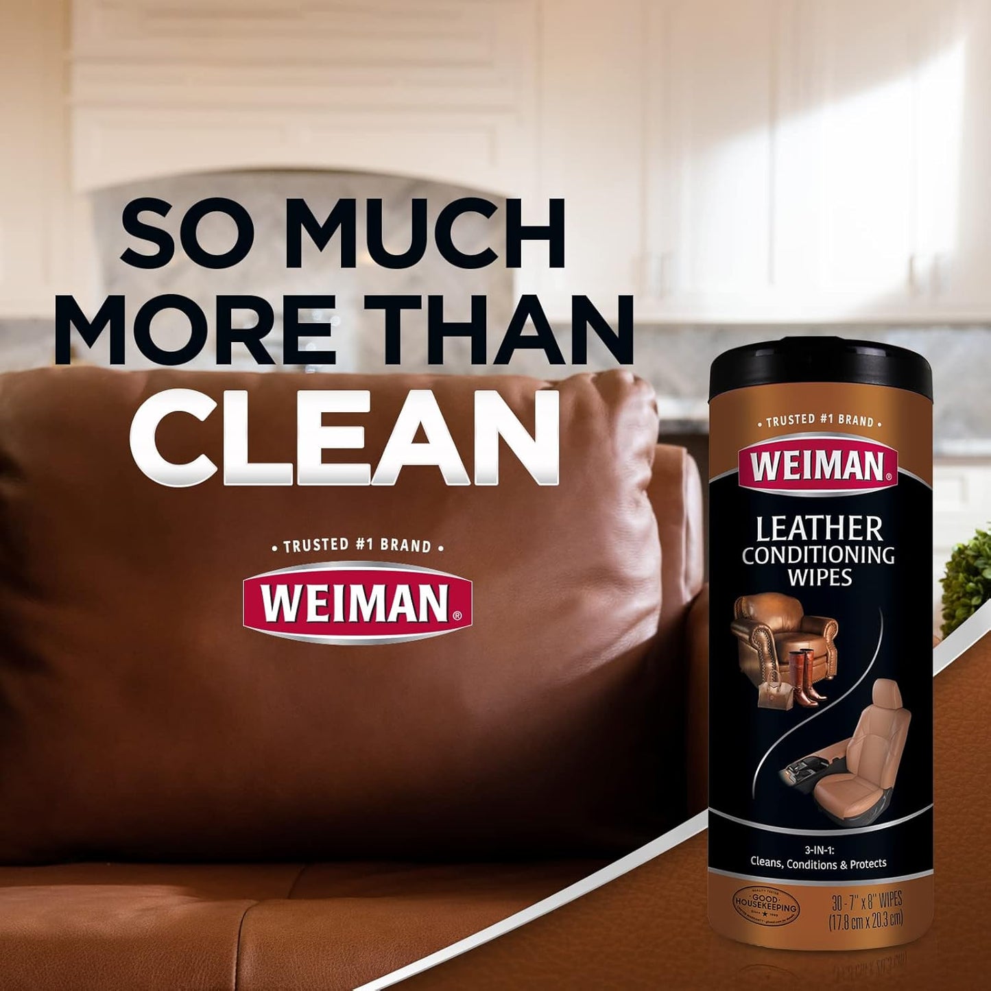 Weiman Leather Care Wipes - Luxury Leather Maintenance for High-End Watch Straps, Couture Footwear, and Bespoke Car Upholstery, 2-Pack
