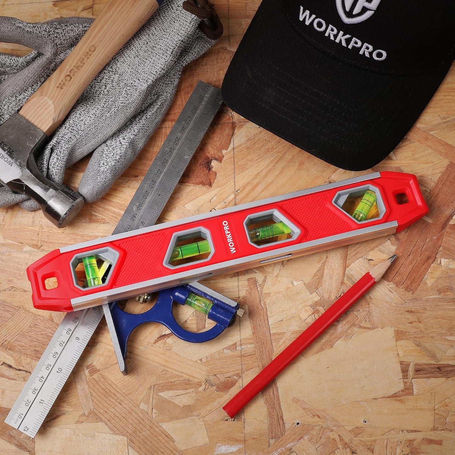 WORKPRO Compact 12 Inch Torpedo Level with V-Groove - Portable Leveler for Patio Builds and Deck Railing Layouts