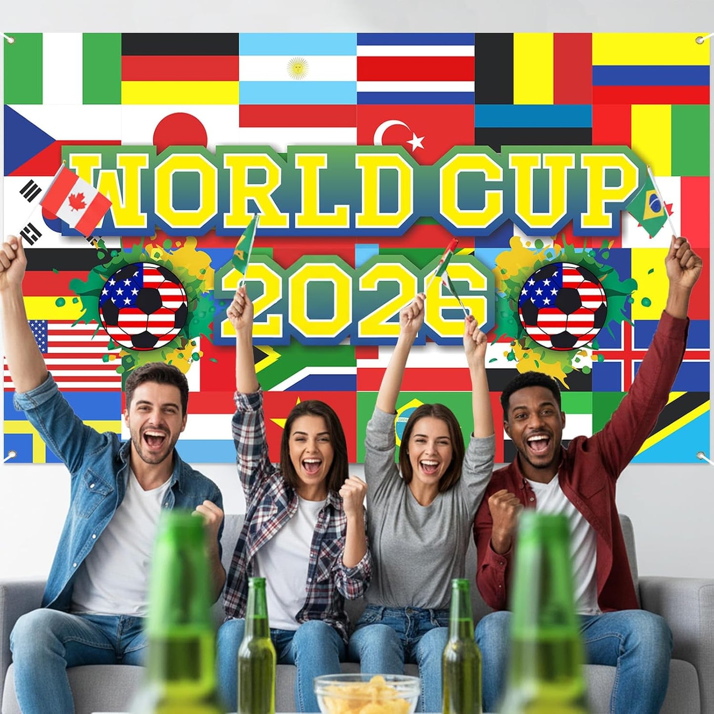 World Football Tournament Cup Celebration Backdrop 43x71 Inch Surprise Birthday Gift for Mom Vibrant Sports Fan Housewarming Present