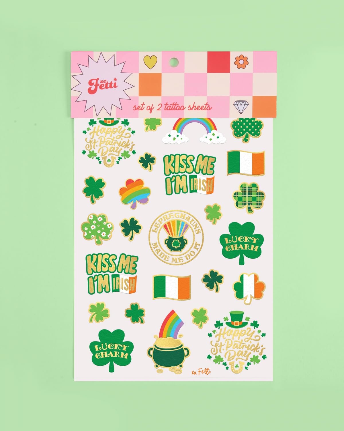 xo, Fetti St. Patrick's Day Party Tattoos for Kids - Safe Classroom & Family Activity, 50 Shamrock Designs