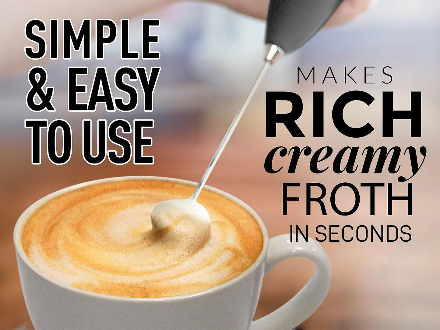 Zulay Kitchen Battery-Powered Milk Frother – Less-is-More Design, Small Footprint Whisk for Coffee and Matcha in Sand