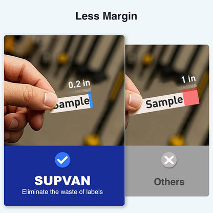 0.2" print margin — roughly 1/5 the waste margin of competing label makers