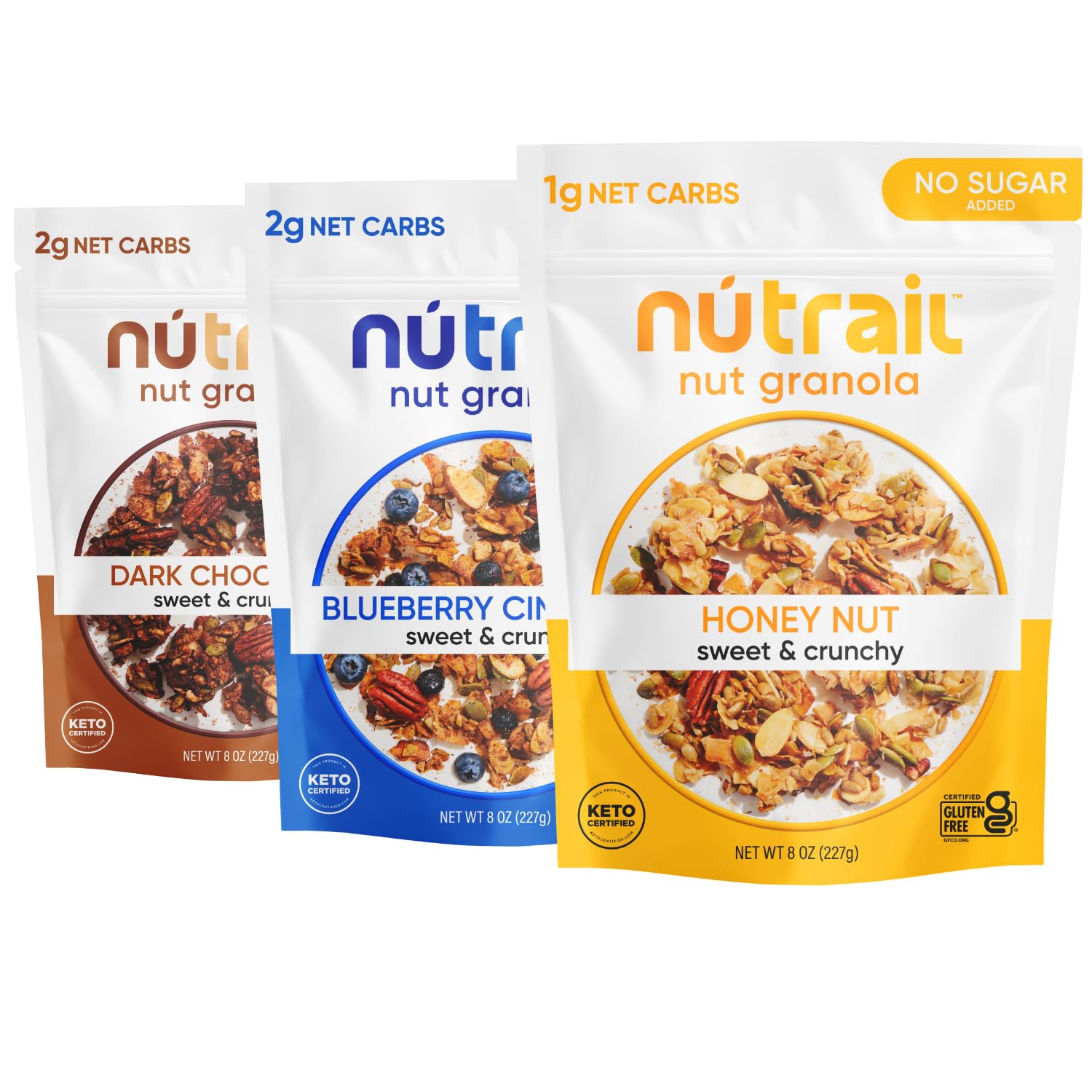 1-3g net carbs per serving with zero added sugar, sweetened by monk fruit extract and erythritol