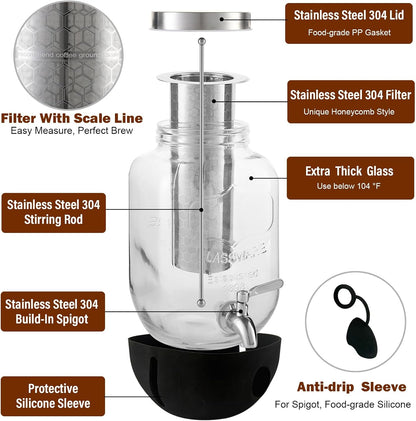 1 Gallon Cold Brew Coffee Maker – All-in-One Beverage Dispenser for Kitchen Counter, Dining Room, and Backyard