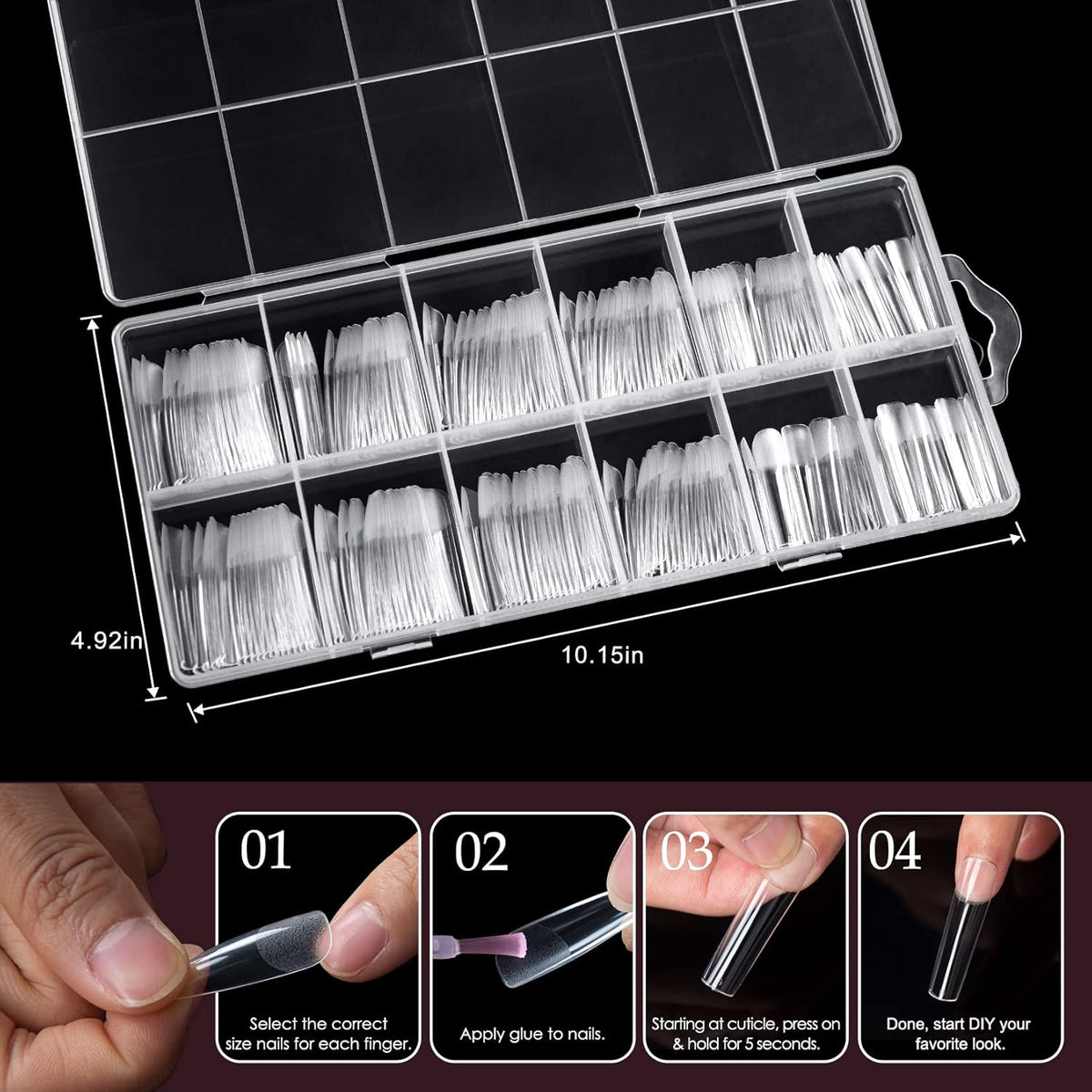 10 graduated sizes included to fit all nail bed widths