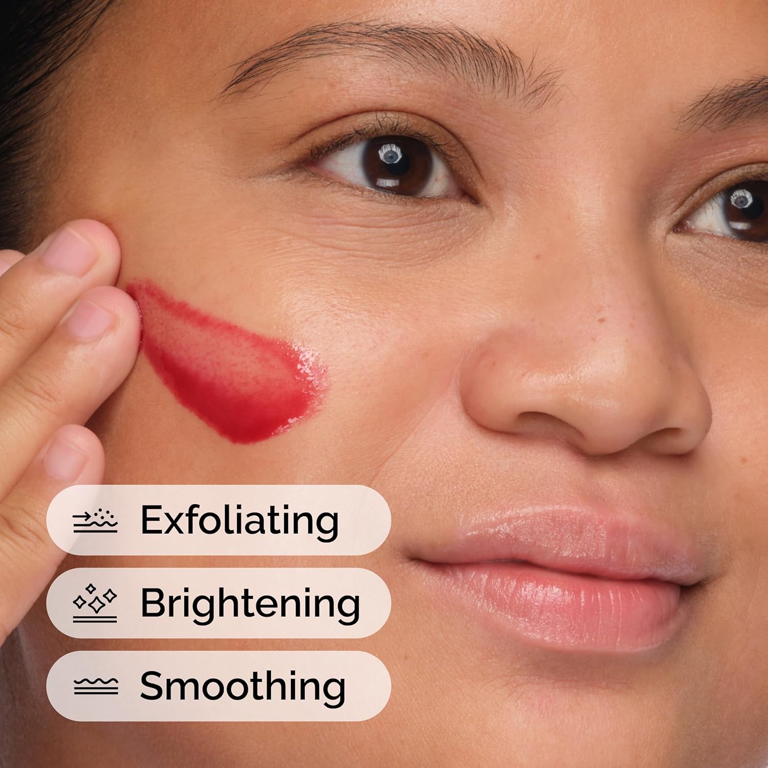 10-minute rinse-off peel format suitable for weekly use on face and neck
