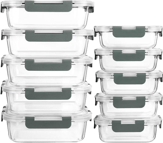 10-pack bundle of 5x 34oz and 5x 13oz rectangular borosilicate glass containers
