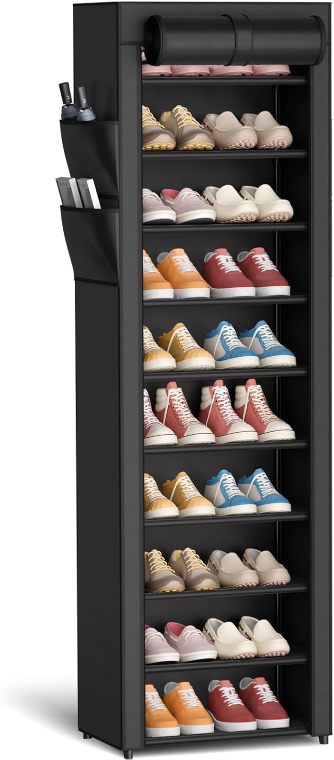 10-tier vertical configuration holding up to 20 pairs of shoes