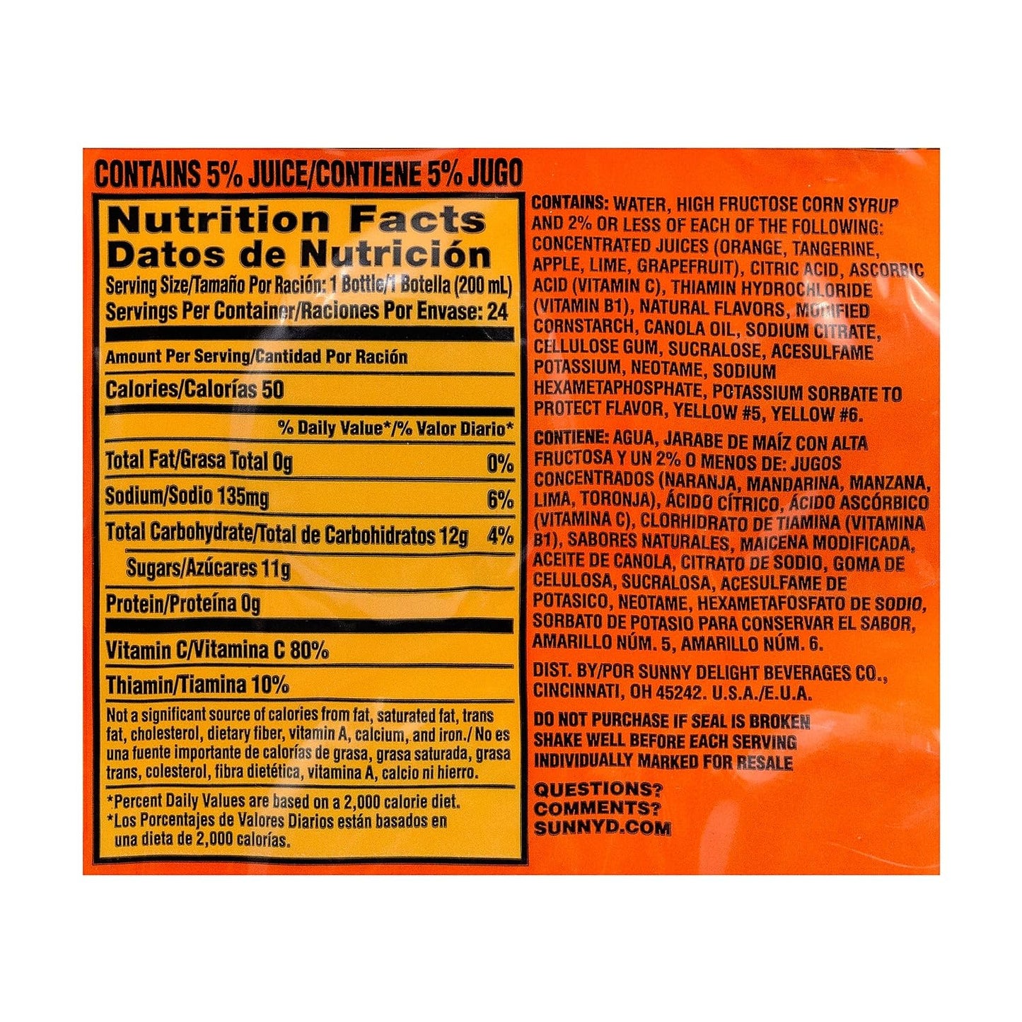 100% daily value of vitamin c per 8 oz serving