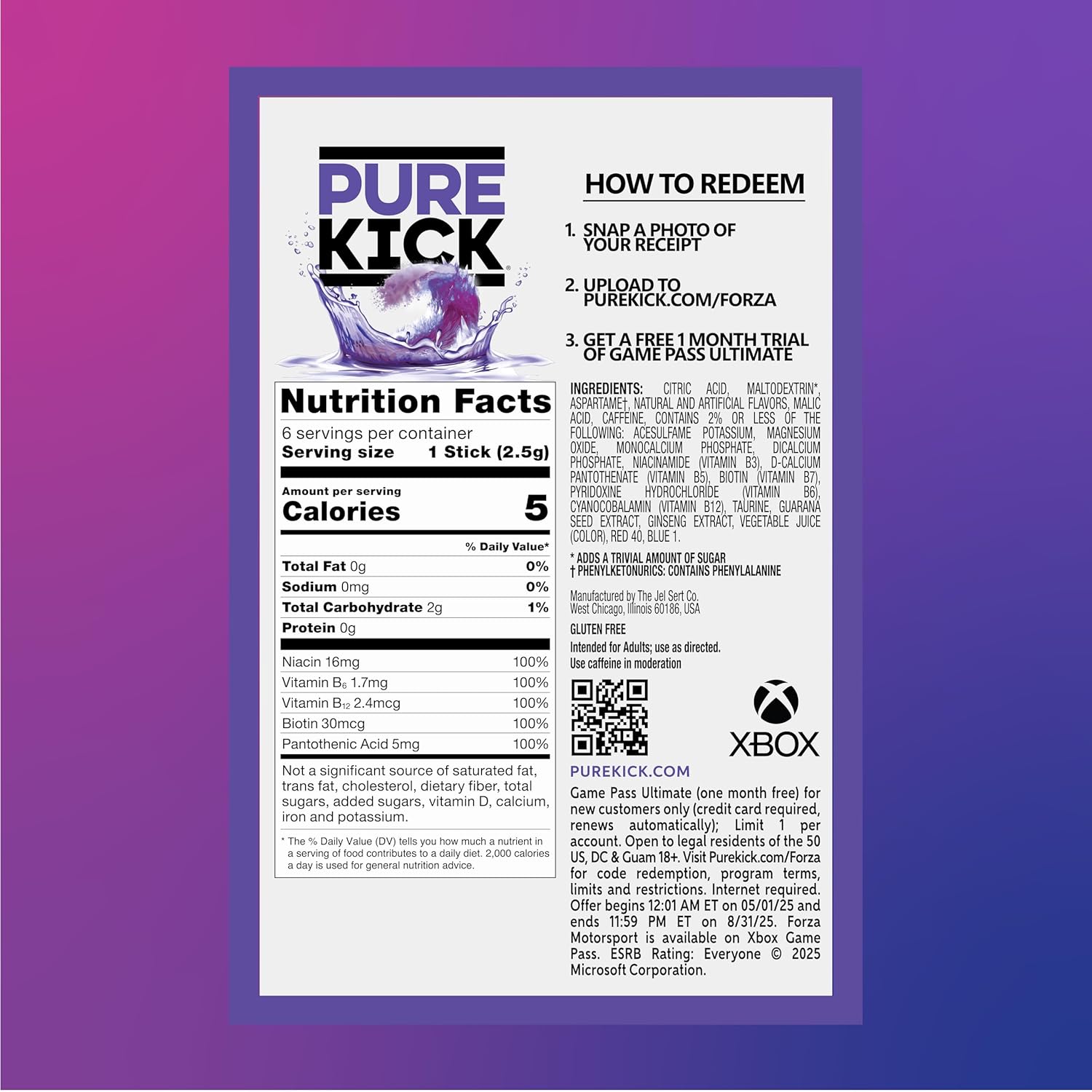 100% daily value of vitamins b3, b5, b6, b7, and b12 per serving