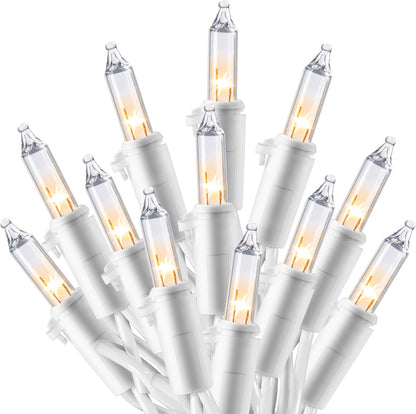 100 incandescent t5 mini bulbs on 21.4 ft white wire with 2.36-inch bulb spacing