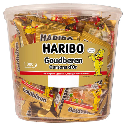 100 individually wrapped mini bags in a single 980g reusable tub