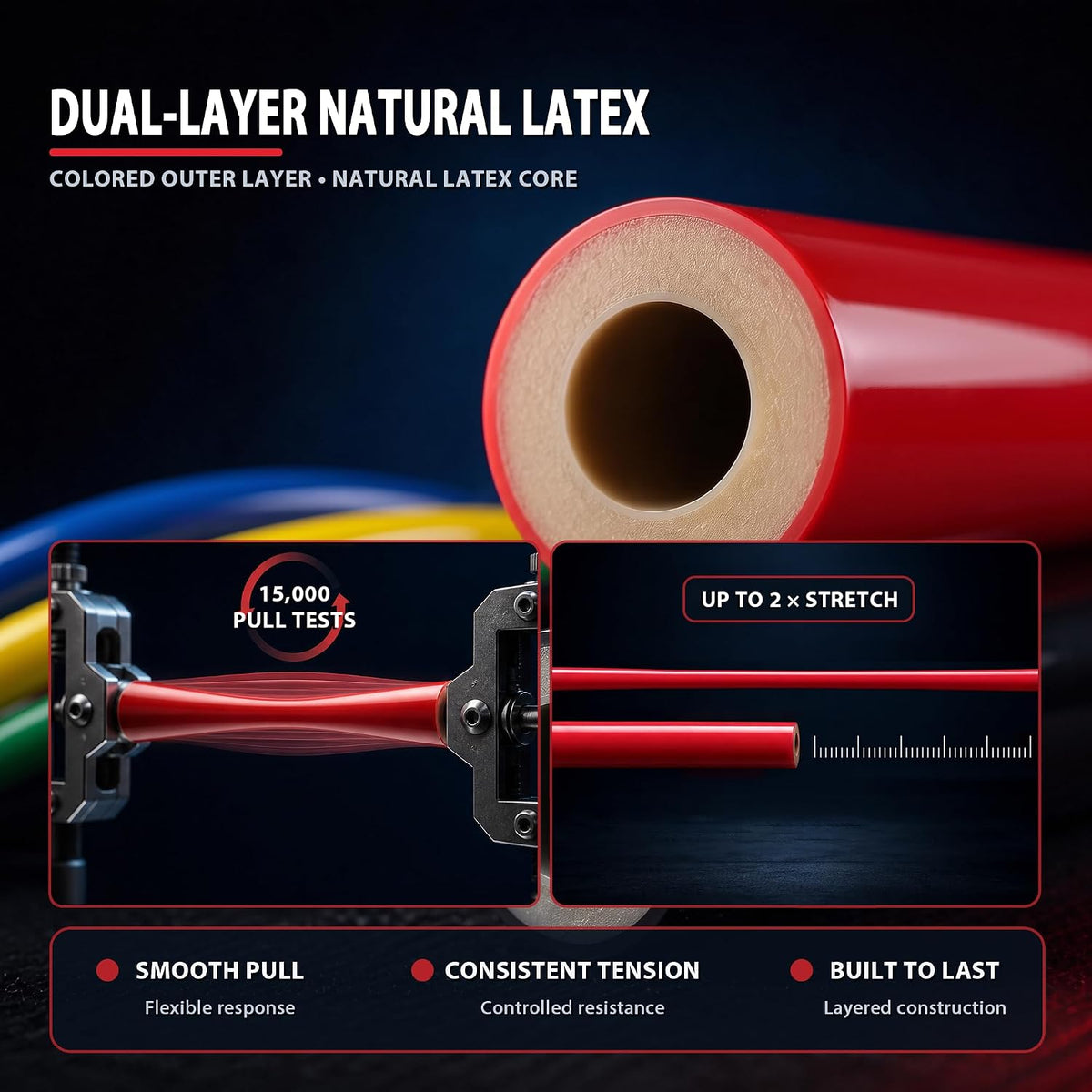 100% natural latex construction with steel metal buckles for snap resistance