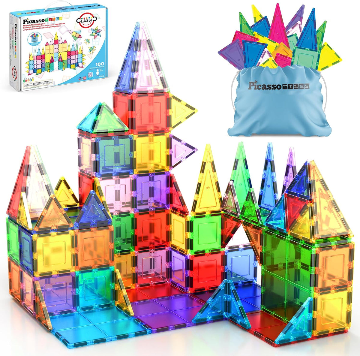100-piece clear 3d magnetic building tiles in multicolor