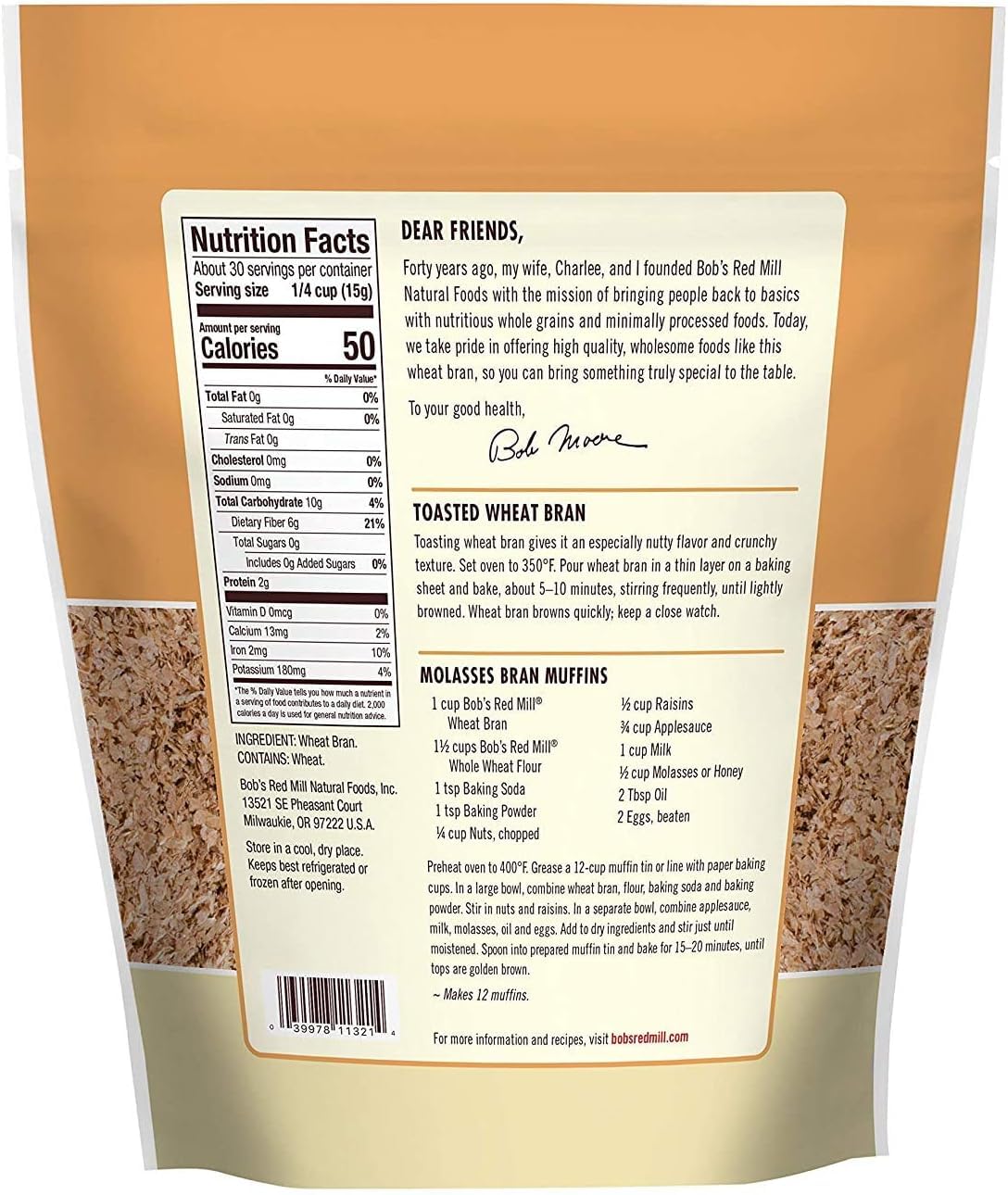 100% pure wheat bran with no added ingredients
