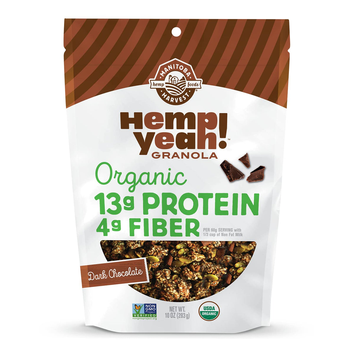 11g protein, 4g fiber, and 3.5g omega 3 and 6 per 60g serving
