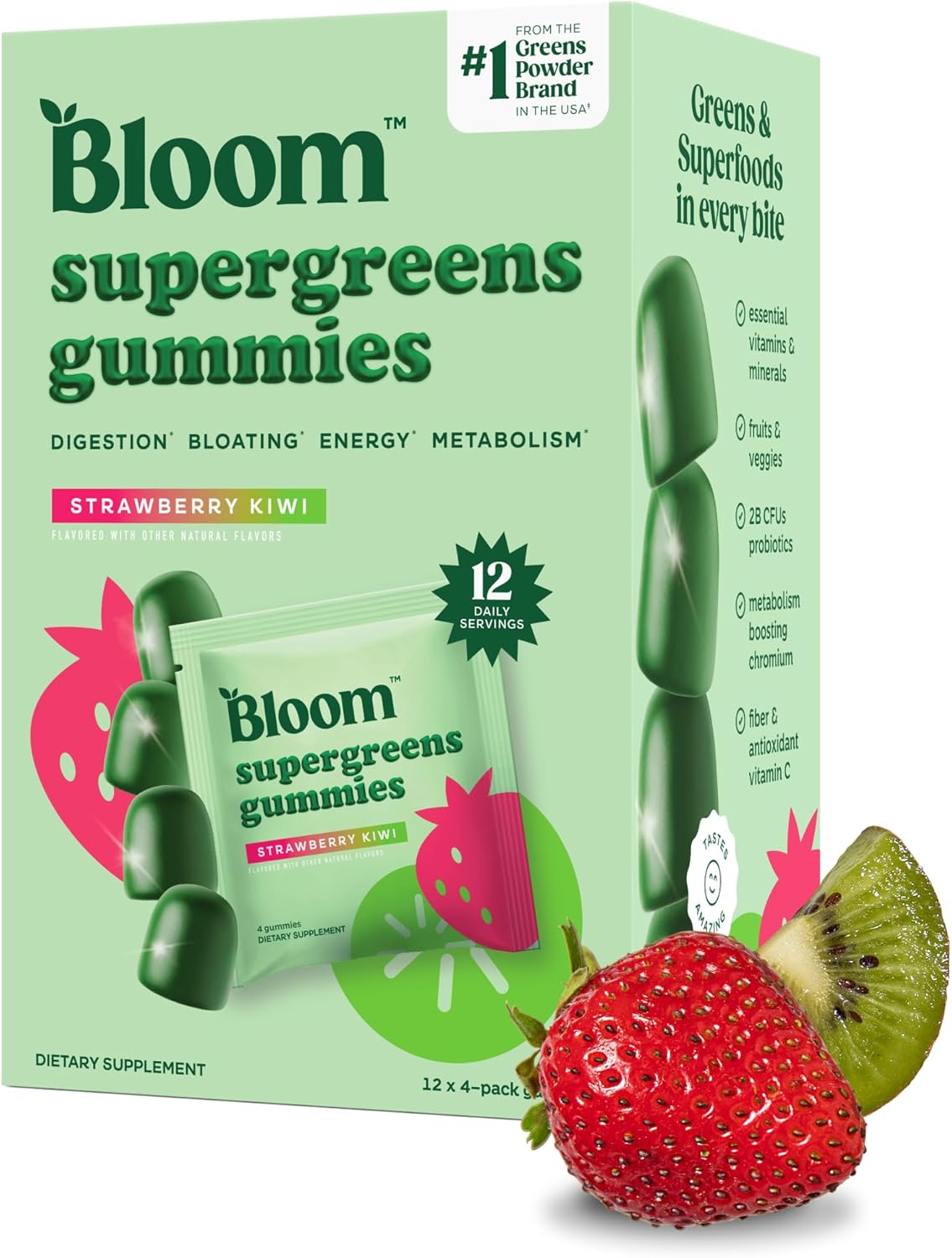 12 individually wrapped 4-gummy packs (48 gummies total) for controlled daily servings