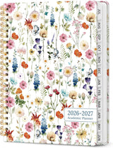 Wildflowers Planner 2026-2027 Simple Monthly Weekly Academic Calendar, Clean Black-and-White Layout for Intentional Planning